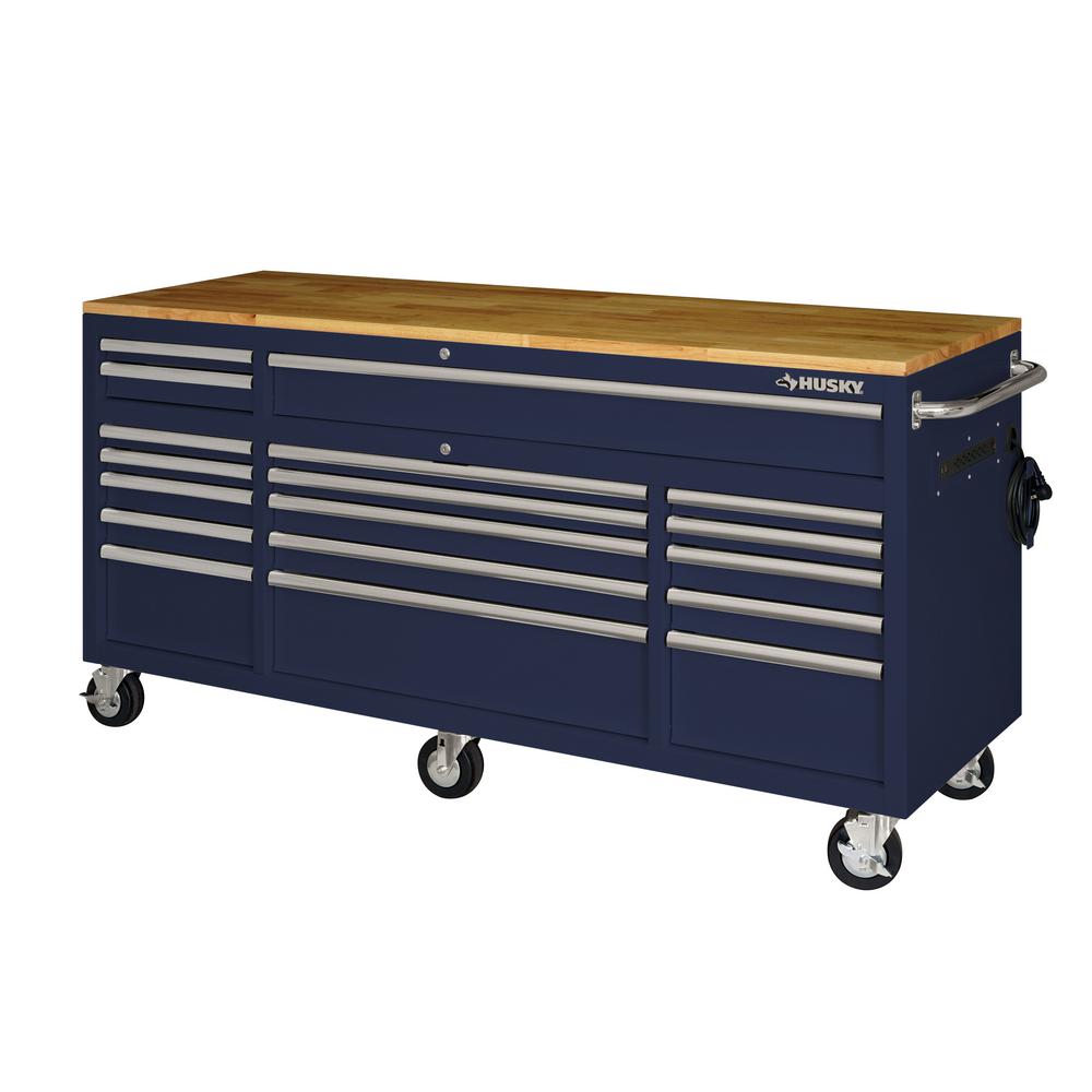 Heavy-Duty 72 in. W 18-Drawer, Deep Tool Chest Mobile Workbench in Matte Black with Adjustable-Height Hardwood Top