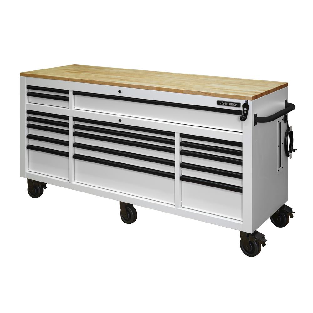 Heavy-Duty 72 in. W 18-Drawer, Deep Tool Chest Mobile Workbench in Matte Black with Adjustable-Height Hardwood Top