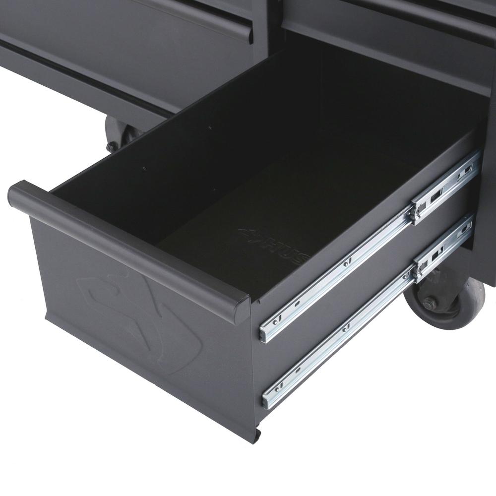 Heavy-Duty 61 in. W 10-Drawer 1-Door, Deep Tool Chest Mobile Workbench in Matte Black w/ Hardwood Top, Pegboard & Shelf