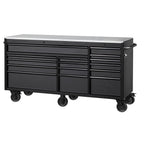 Heavy-Duty 72 in. W 15-Drawer, Deep Tool Chest Mobile Workbench in Matte Black with Stainless Steel Top and Dual Locks