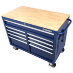 46 in. W 9-Drawer, Deep Tool Chest Mobile Workbench in Gloss Blue with Hardwood Top
