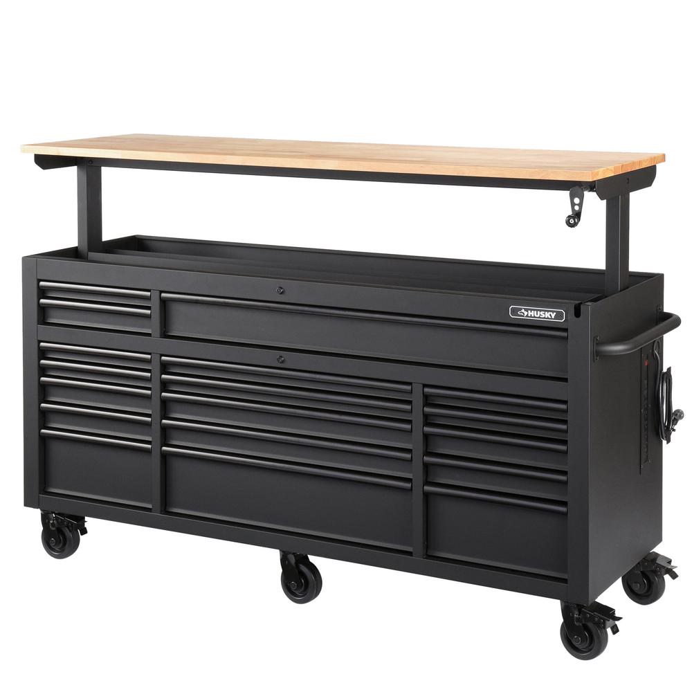 Heavy-Duty 72 in. W 18-Drawer, Deep Tool Chest Mobile Workbench in Matte Black with Adjustable-Height Hardwood Top