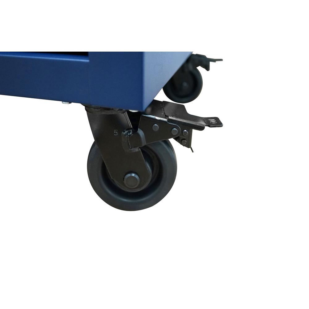 Heavy-Duty 52 in. 9-Drawer Mobile Workbench with Adjustable-Height Solid Wood Top in Matte Blue