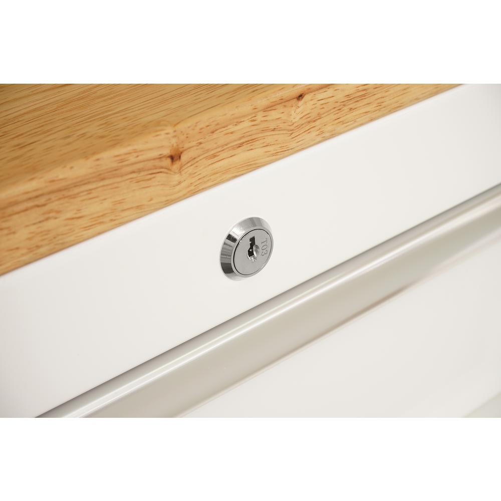 72 in. 18-Drawer Mobile Workbench with Solid Wood Top in Gloss White