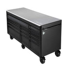 Heavy-Duty 72 in. W 15-Drawer, Deep Tool Chest Mobile Workbench in Matte Black with Stainless Steel Top and Dual Locks