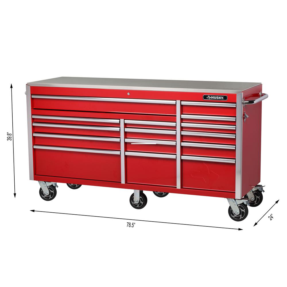 Heavy-Duty 72 in. W 15-Drawer, Deep Tool Chest Mobile Workbench in Gloss Red with Stainless Steel Top