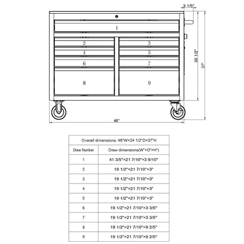 46 in. W 9-Drawer, Deep Tool Chest Mobile Workbench in Gloss Gray with Hardwood Top
