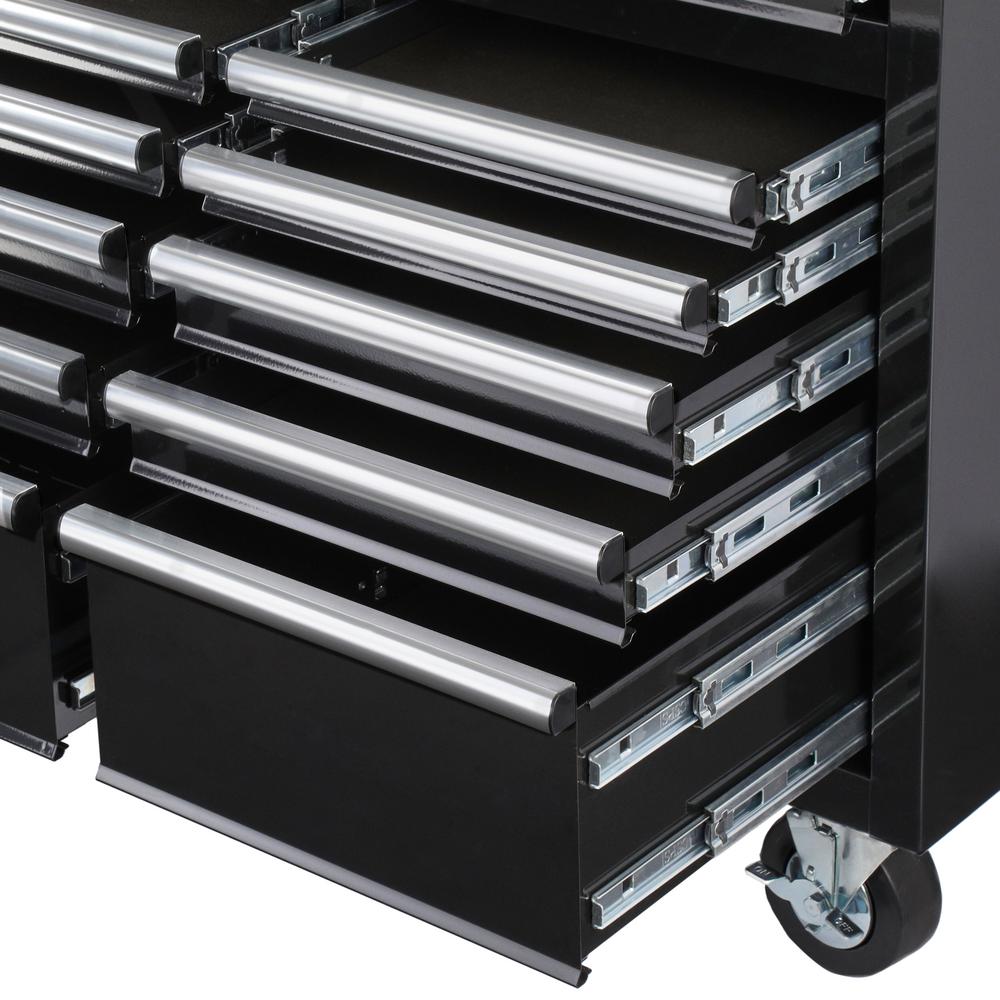 72 in. W 18-Drawer, Deep Tool Chest Mobile Workbench in Gloss Black with Hardwood Top