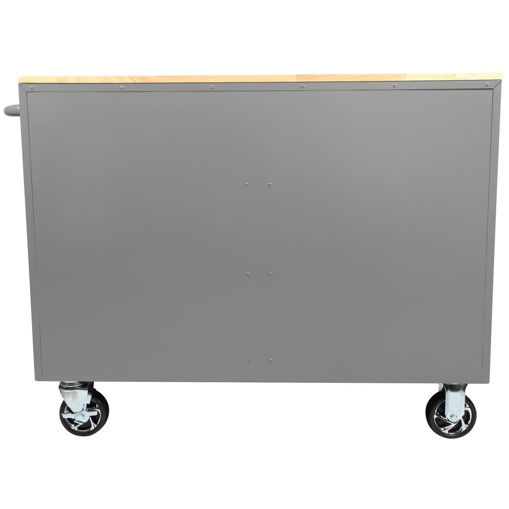 46 in. W 9-Drawer, Deep Tool Chest Mobile Workbench in Gloss Gray with Hardwood Top
