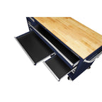 72 in. 18-Drawer Mobile Workbench with Solid Wood Top in Gloss Blue