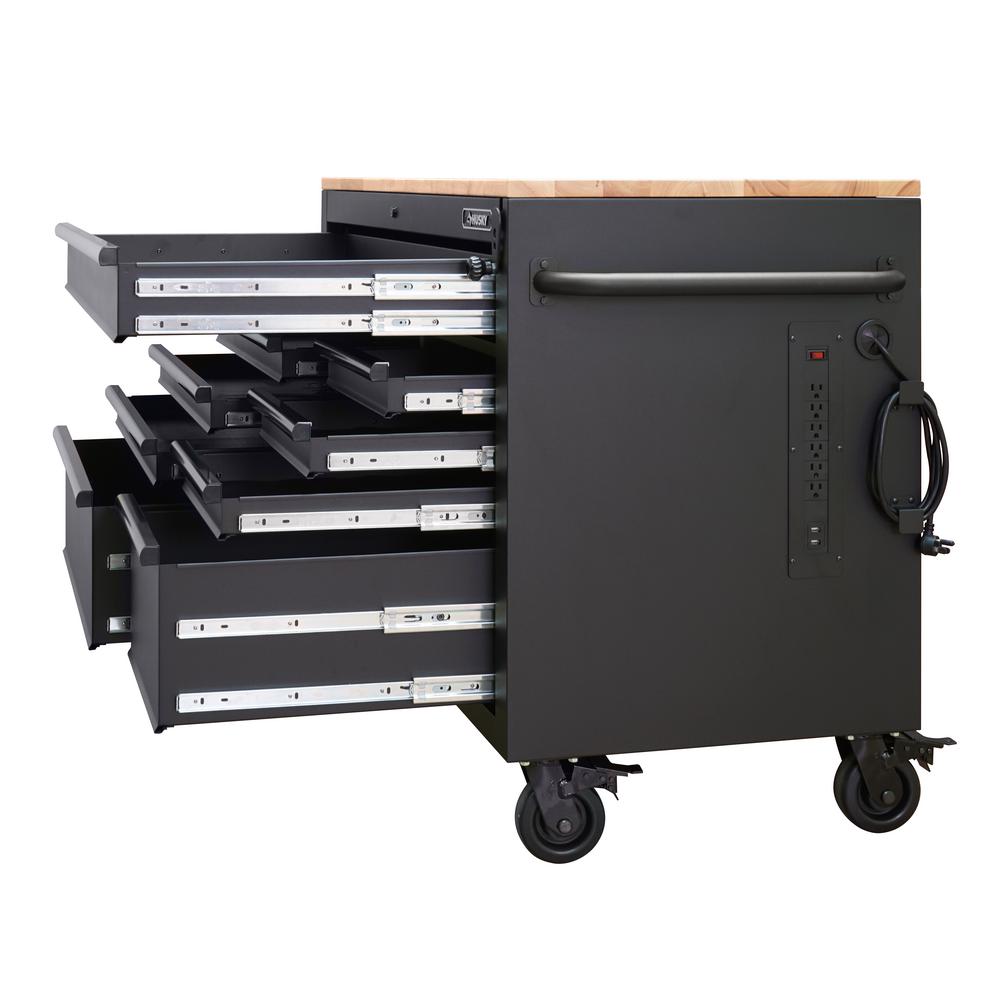 Heavy-Duty 52 in. W 9-Drawer, Deep Tool Chest Mobile Workbench in Matte Black with Adjustable-Height Hardwood Top