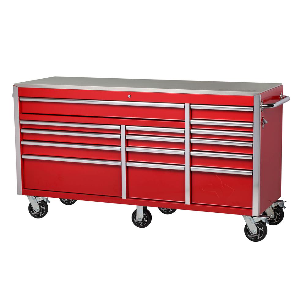 Heavy-Duty 72 in. W 15-Drawer, Deep Tool Chest Mobile Workbench in Matte Black with Stainless Steel Top and Dual Locks