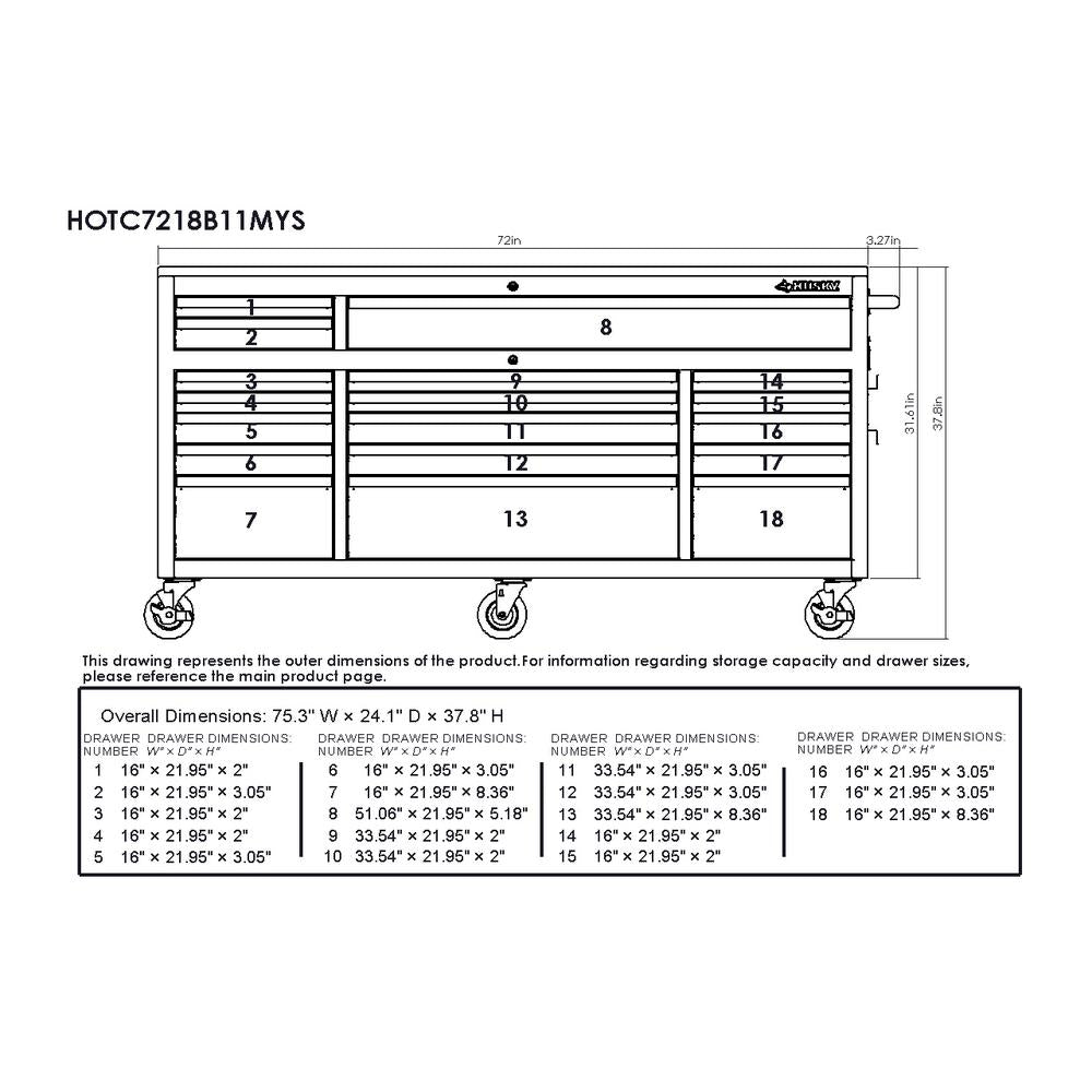 72 in. 18-Drawer Mobile Workbench with Solid Wood Top in Gloss Blue