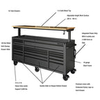 Heavy-Duty 72 in. W 18-Drawer, Deep Tool Chest Mobile Workbench in Matte Black with Adjustable-Height Hardwood Top