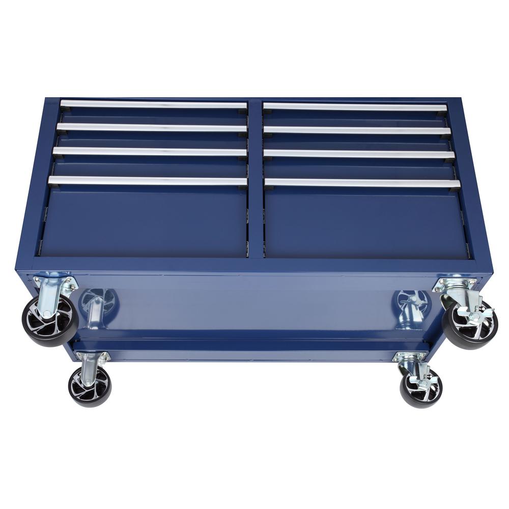 46 in. W 9-Drawer, Deep Tool Chest Mobile Workbench in Gloss Blue with Hardwood Top