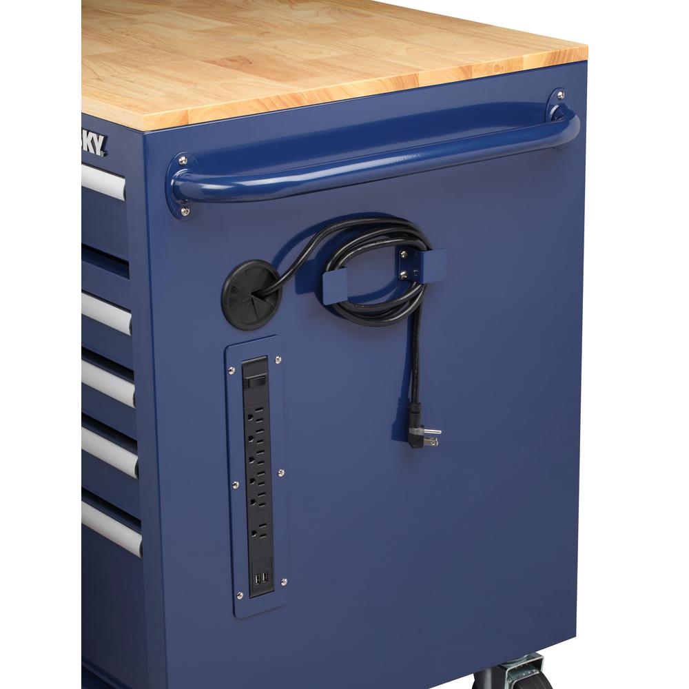 46 in. W 9-Drawer, Deep Tool Chest Mobile Workbench in Gloss Blue with Hardwood Top