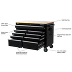 46 in. W 9-Drawer, Deep Tool Chest Mobile Workbench in Gloss Black with Hardwood Top