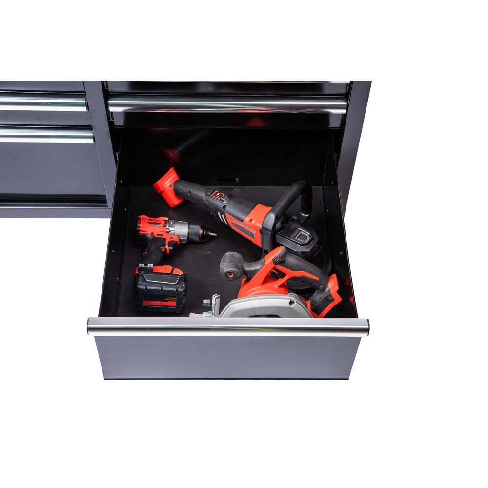 46 in. W 9-Drawer, Deep Tool Chest Mobile Workbench in Gloss Black with Hardwood Top