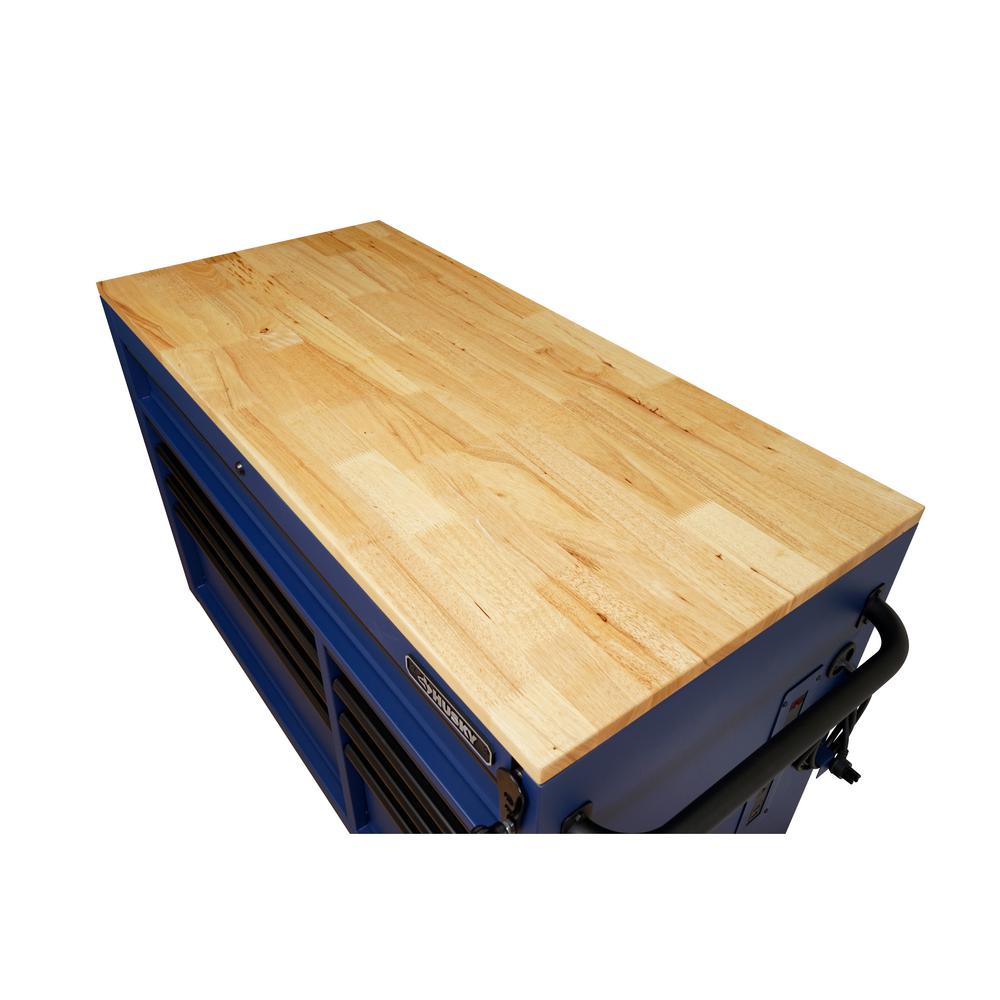 Heavy-Duty 52 in. 9-Drawer Mobile Workbench with Adjustable-Height Solid Wood Top in Matte Blue