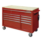 Heavy-Duty 52 in. 9-Drawer Mobile Workbench with Adjustable-Height Solid Wood Top in Matte Blue