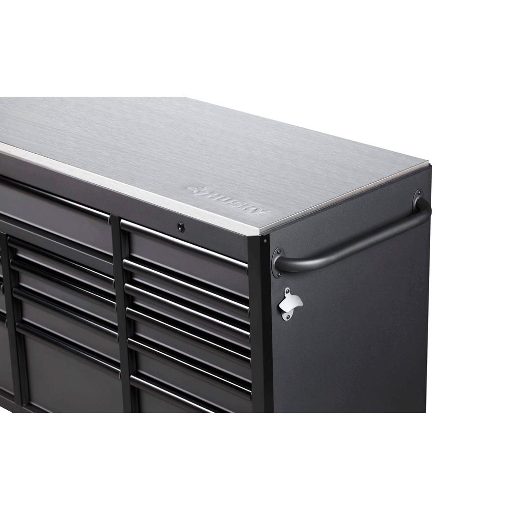 Heavy-Duty 72 in. W 15-Drawer, Deep Tool Chest Mobile Workbench in Matte Black with Stainless Steel Top and Dual Locks