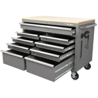 46 in. W 9-Drawer, Deep Tool Chest Mobile Workbench in Gloss Gray with Hardwood Top