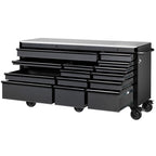 Heavy-Duty 72 in. W 15-Drawer, Deep Tool Chest Mobile Workbench in Matte Black with Stainless Steel Top and Dual Locks