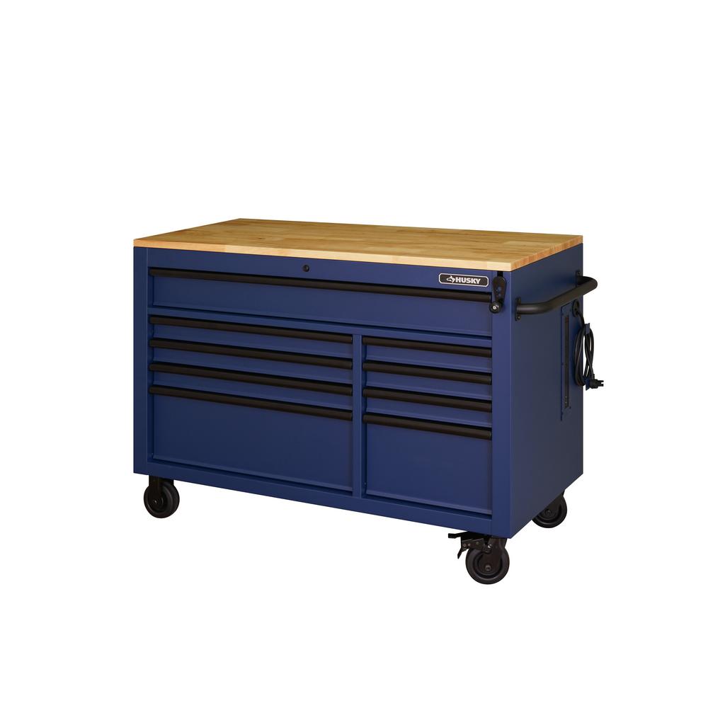Heavy-Duty 52 in. W 9-Drawer, Deep Tool Chest Mobile Workbench in Matte Black with Adjustable-Height Hardwood Top
