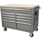 46 in. W 9-Drawer, Deep Tool Chest Mobile Workbench in Gloss Red with Hardwood Top