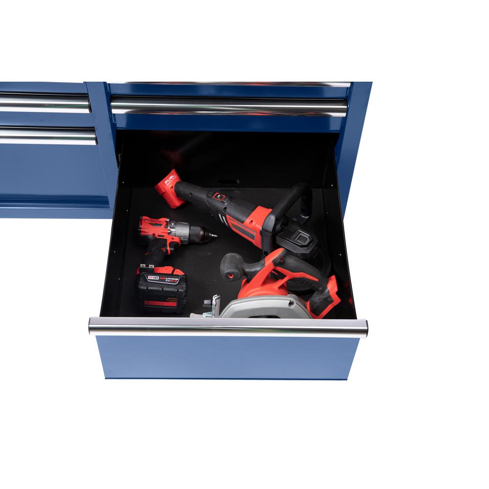 46 in. W 9-Drawer, Deep Tool Chest Mobile Workbench in Gloss Blue with Hardwood Top