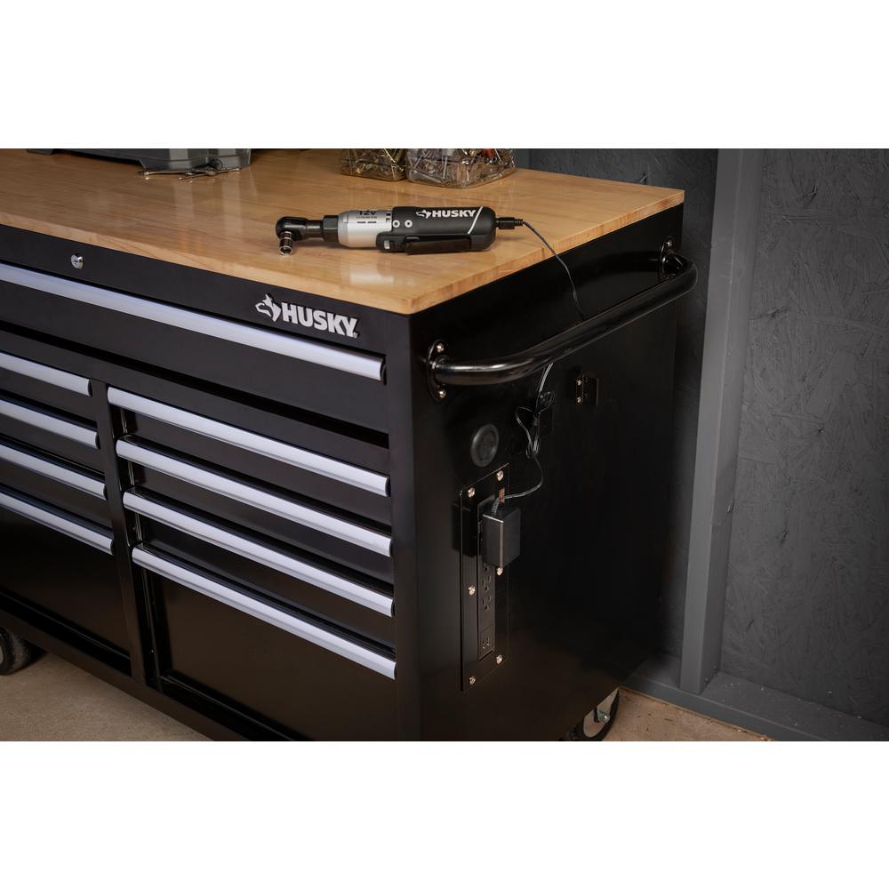 46 in. W 9-Drawer, Deep Tool Chest Mobile Workbench in Gloss Black with Hardwood Top