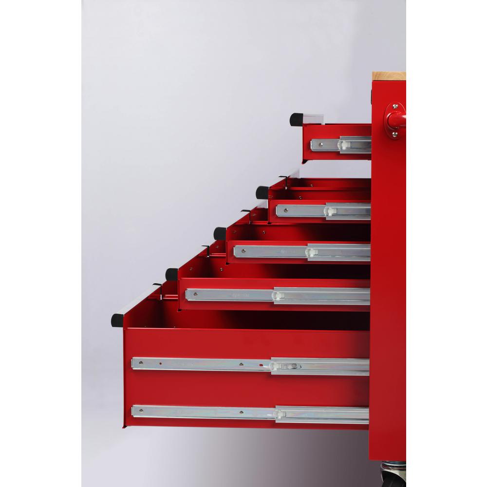 46 in. W 9-Drawer, Deep Tool Chest Mobile Workbench in Gloss Red with Hardwood Top