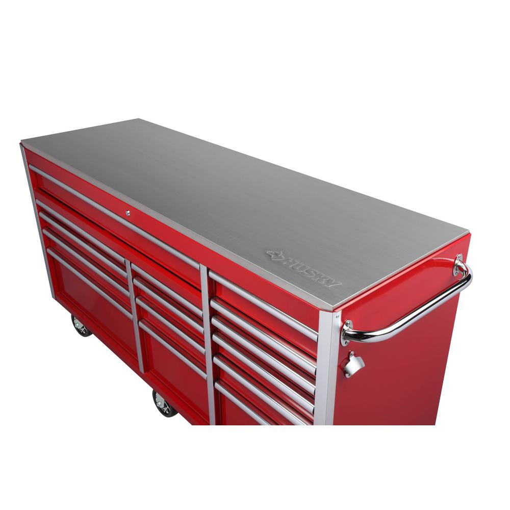 Heavy-Duty 72 in. W 15-Drawer, Deep Tool Chest Mobile Workbench in Gloss Red with Stainless Steel Top