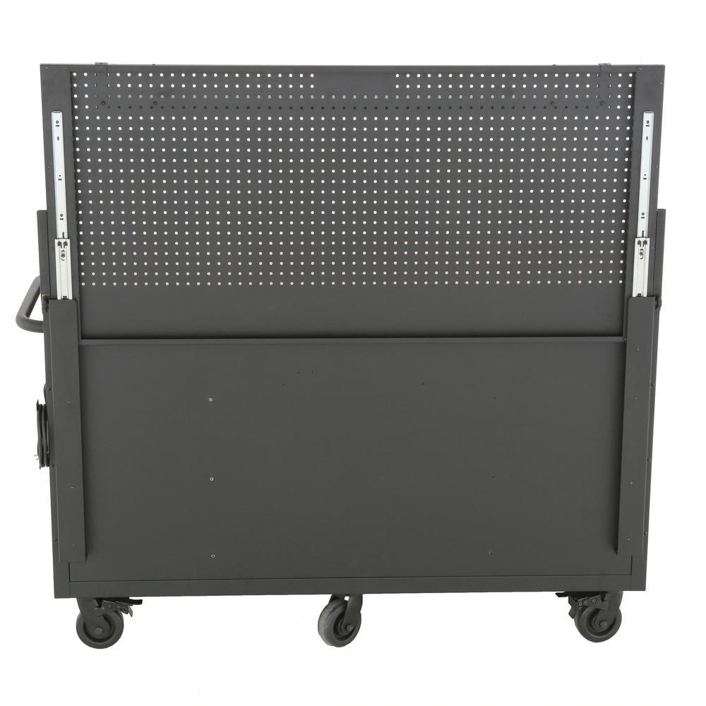 Heavy-Duty 61 in. W 10-Drawer 1-Door, Deep Tool Chest Mobile Workbench in Matte Black w/ Hardwood Top, Pegboard & Shelf