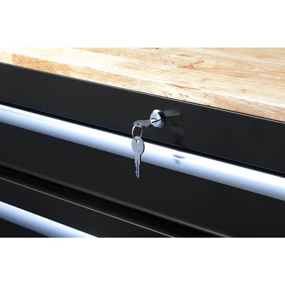 46 in. W 9-Drawer, Deep Tool Chest Mobile Workbench in Gloss Black with Hardwood Top