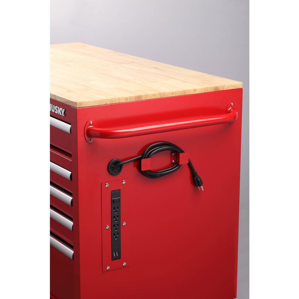 46 in. W 9-Drawer, Deep Tool Chest Mobile Workbench in Gloss Red with Hardwood Top
