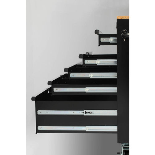 46 in. W 9-Drawer, Deep Tool Chest Mobile Workbench in Gloss Black with Hardwood Top