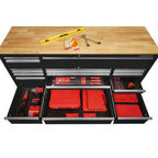 72 in. 18-Drawer Mobile Workbench with Solid Wood Top, Black