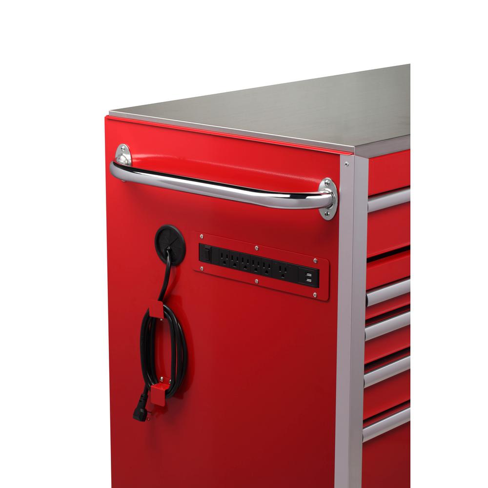 Heavy-Duty 72 in. W 15-Drawer, Deep Tool Chest Mobile Workbench in Gloss Red with Stainless Steel Top