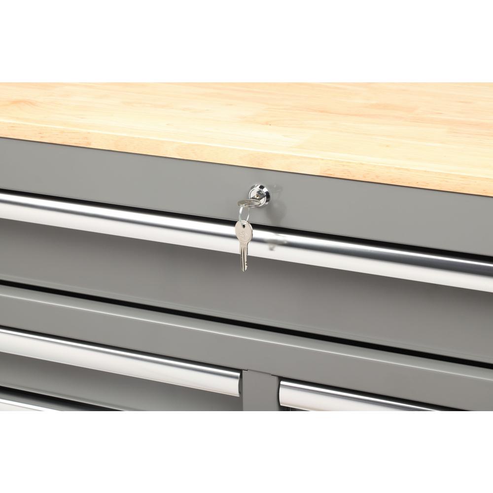 46 in. W 9-Drawer, Deep Tool Chest Mobile Workbench in Gloss Gray with Hardwood Top