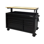 Heavy-Duty 52 in. W 9-Drawer, Deep Tool Chest Mobile Workbench in Matte Black with Adjustable-Height Hardwood Top