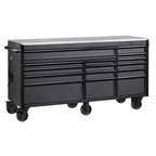 Heavy-Duty 72 in. W 15-Drawer, Deep Tool Chest Mobile Workbench in Matte Black with Stainless Steel Top and Dual Locks