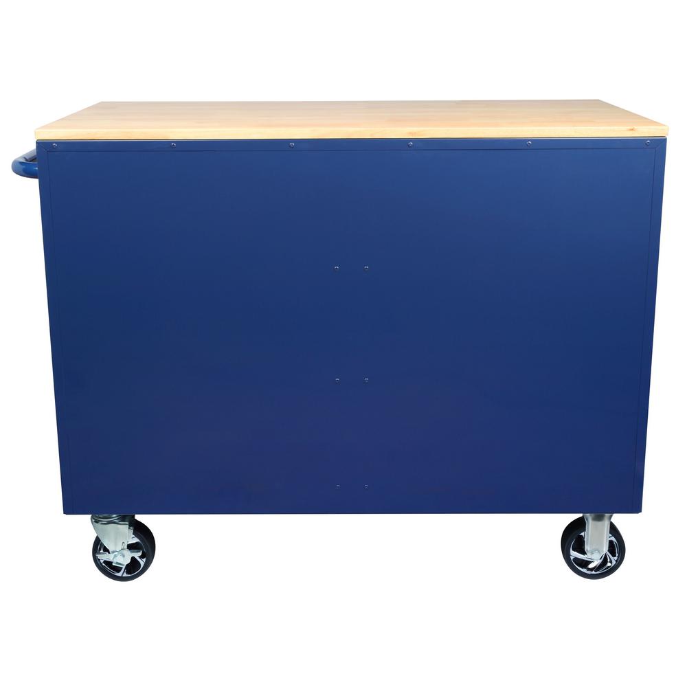 46 in. W 9-Drawer, Deep Tool Chest Mobile Workbench in Gloss Blue with Hardwood Top