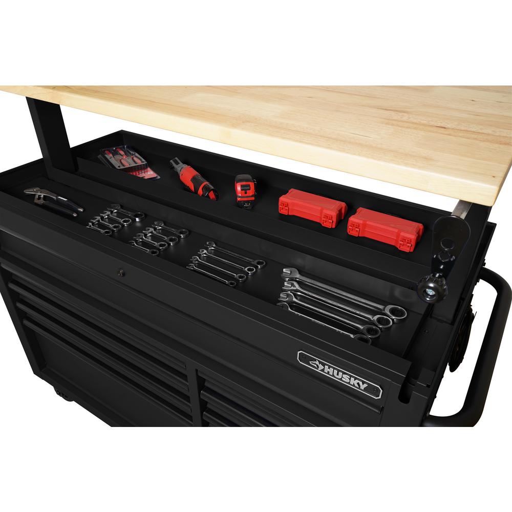 Heavy-Duty 52 in. W 9-Drawer, Deep Tool Chest Mobile Workbench in Matte Black with Adjustable-Height Hardwood Top