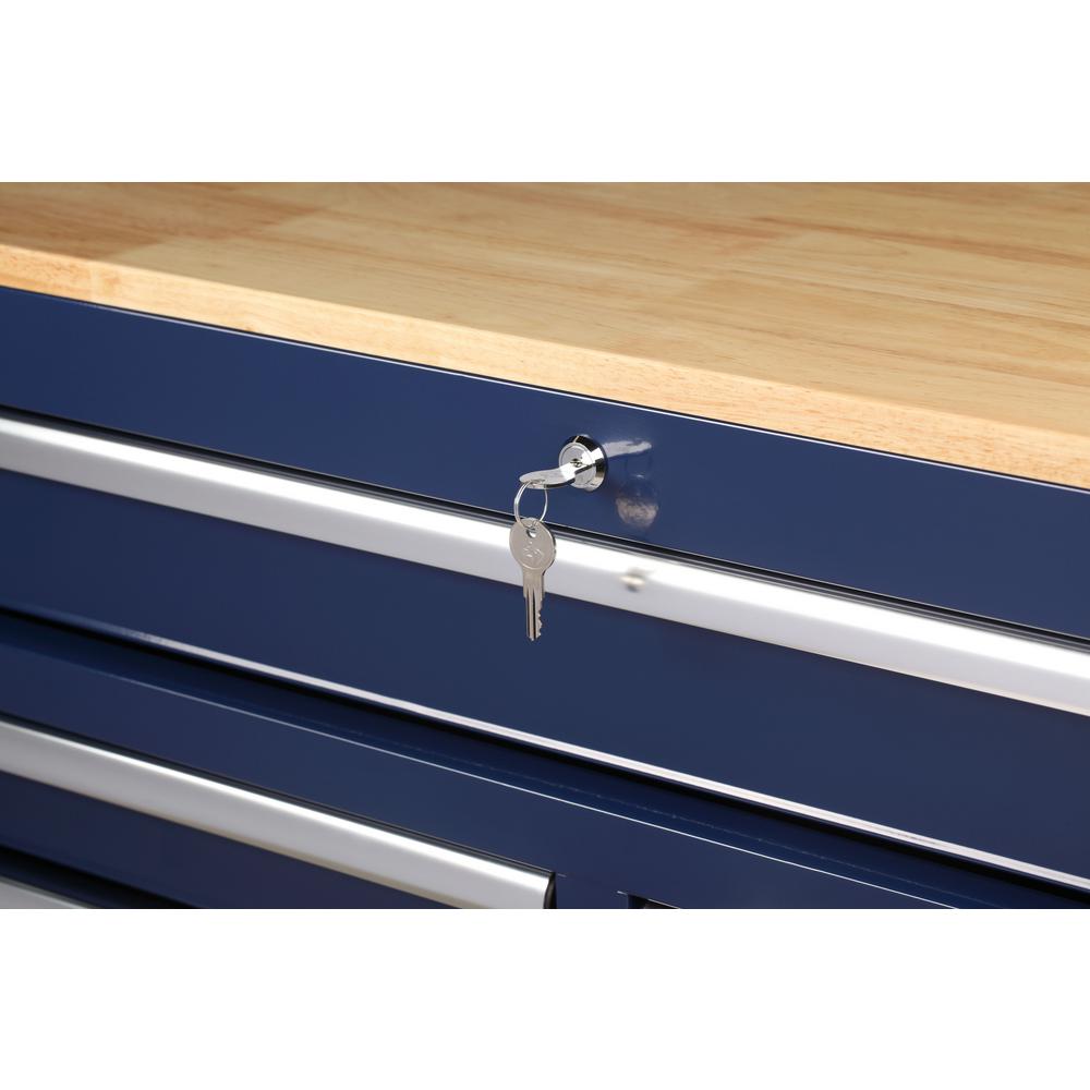 46 in. W 9-Drawer, Deep Tool Chest Mobile Workbench in Gloss Blue with Hardwood Top