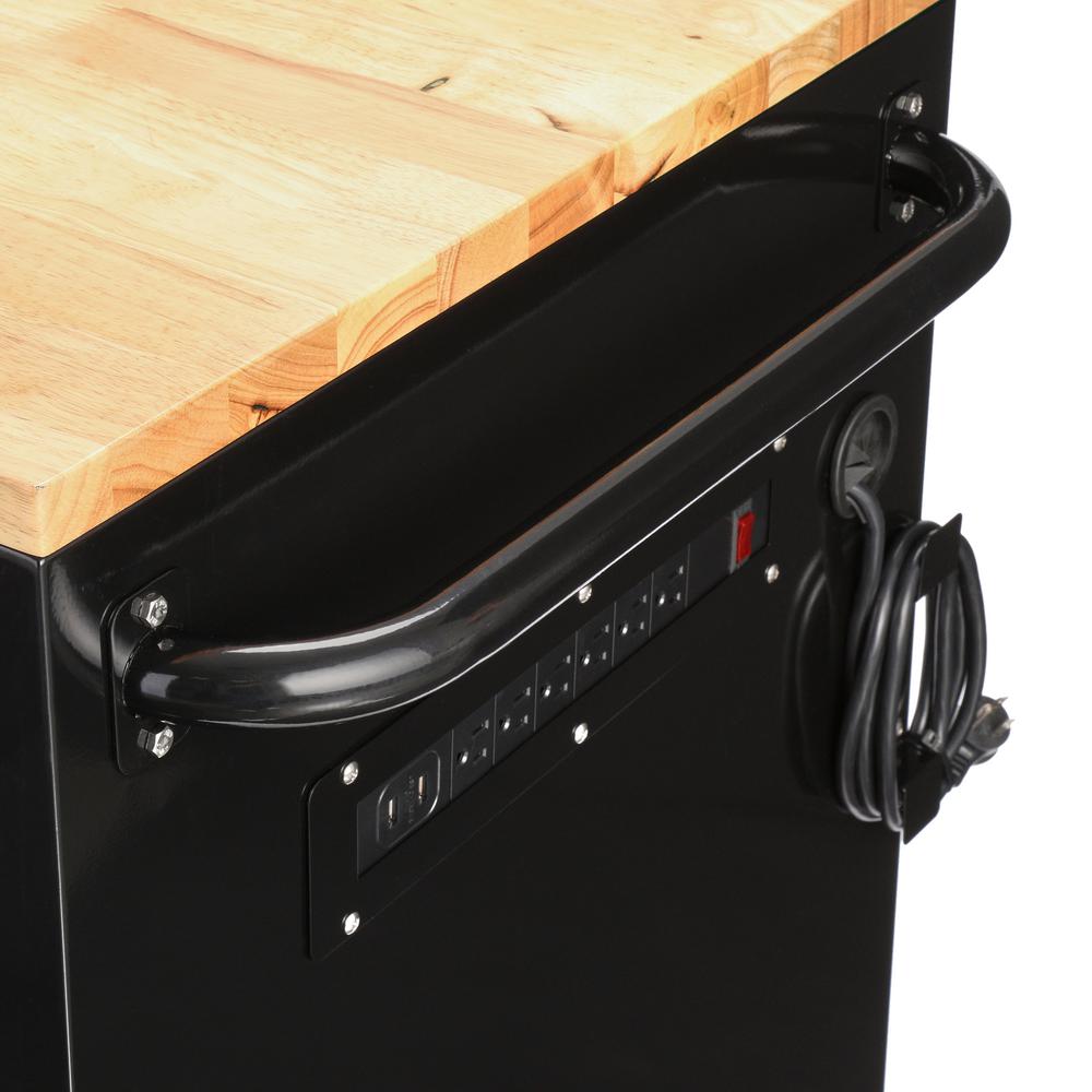 72 in. W 18-Drawer, Deep Tool Chest Mobile Workbench in Gloss Black with Hardwood Top