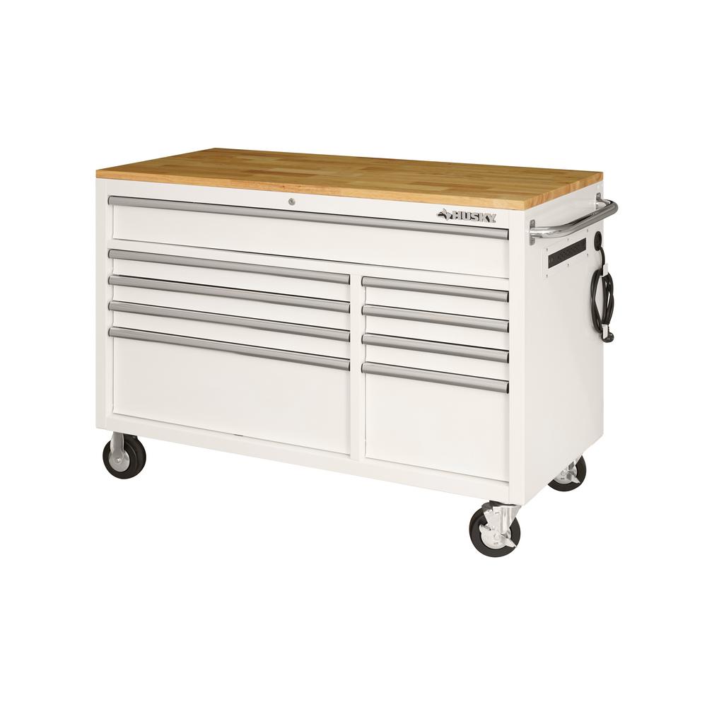 Heavy-Duty 52 in. W 9-Drawer, Deep Tool Chest Mobile Workbench in Matte Black with Adjustable-Height Hardwood Top