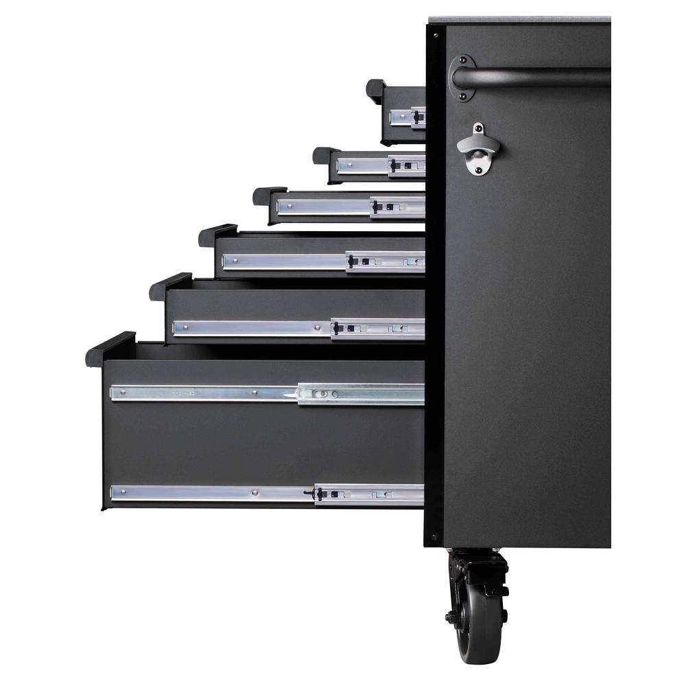 Heavy-Duty 72 in. W 15-Drawer, Deep Tool Chest Mobile Workbench in Matte Black with Stainless Steel Top and Dual Locks